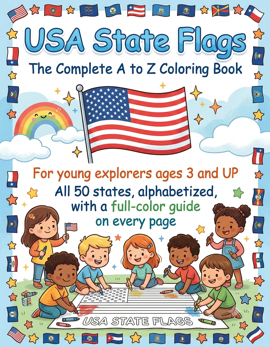 Cover of USA State Flags: The Complete A to Z Coloring Book